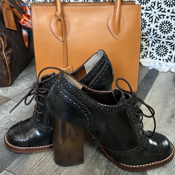 Dolce&Gabbana Brown Patent Leather Lace Up Loafer Pumps chunky heels retro 38.5 - Picture 17 of 17